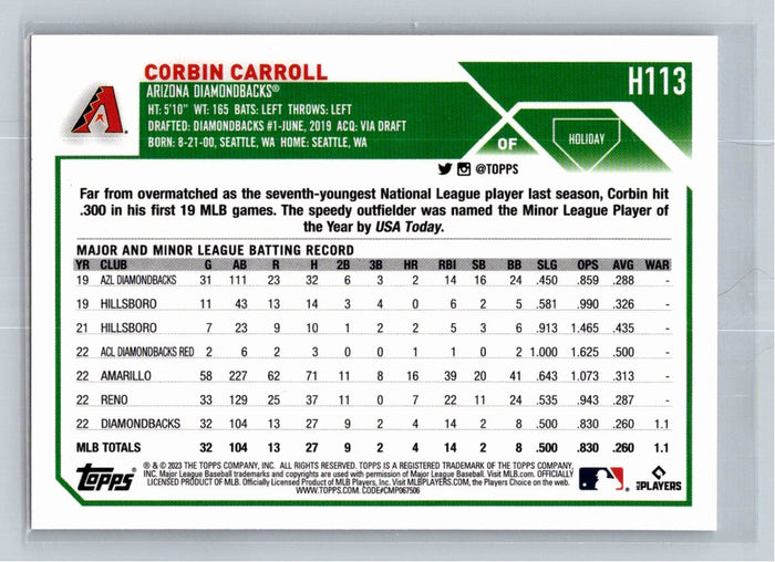 Corbin Carroll RC 2023 Topps Holiday Baseball #H113 Arizona Diamondbacks