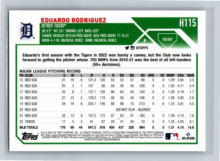 Eduardo Rodriguez 2023 Topps Holiday Baseball #H115 Detroit Tigers