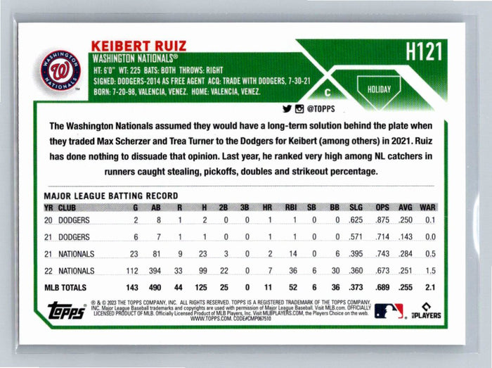 Keibert Ruiz 2023 Topps Holiday Baseball #121 Washington Nationals