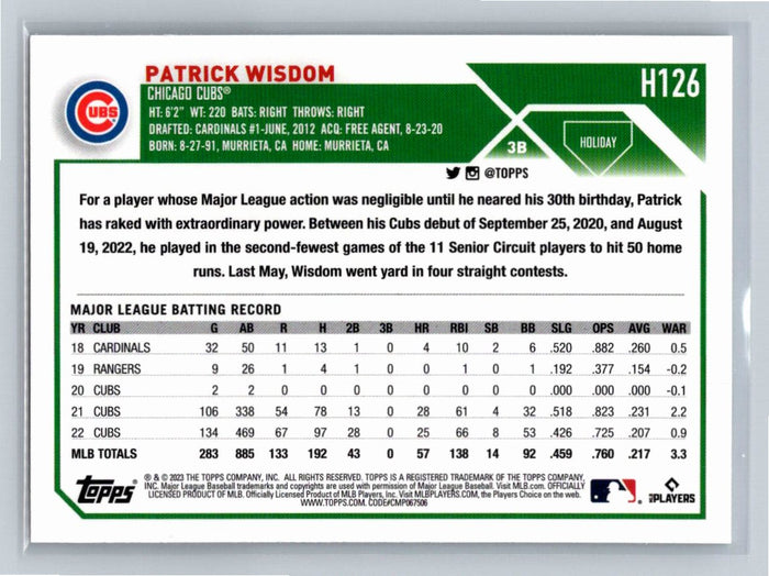 Patrick Wisdom 2023 Topps Holiday Baseball #H126 Chicago Cubs