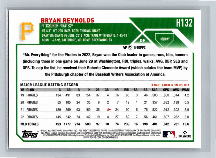 Bryan Reynolds 2023 Topps Holiday Baseball #H132 Pittsburgh Pirates