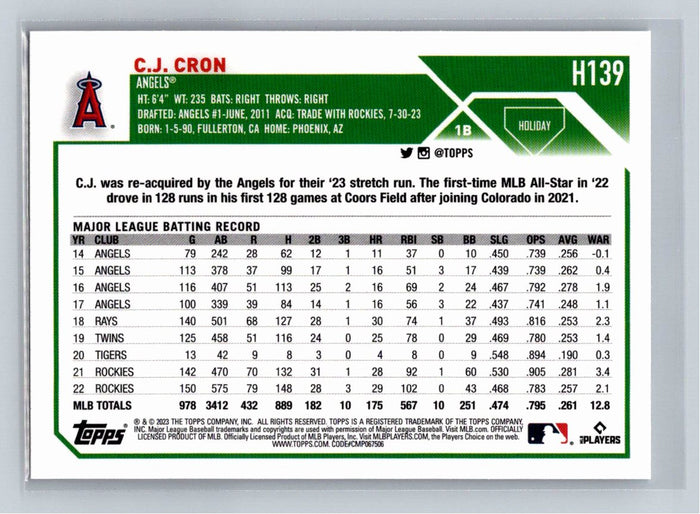 C.J. Cron 2023 Topps Holiday Baseball #H139 Los Angeles Angels