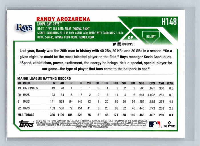 Randy Arozarena 2023 Topps Holiday Baseball #H148 Tampa Bay Rays