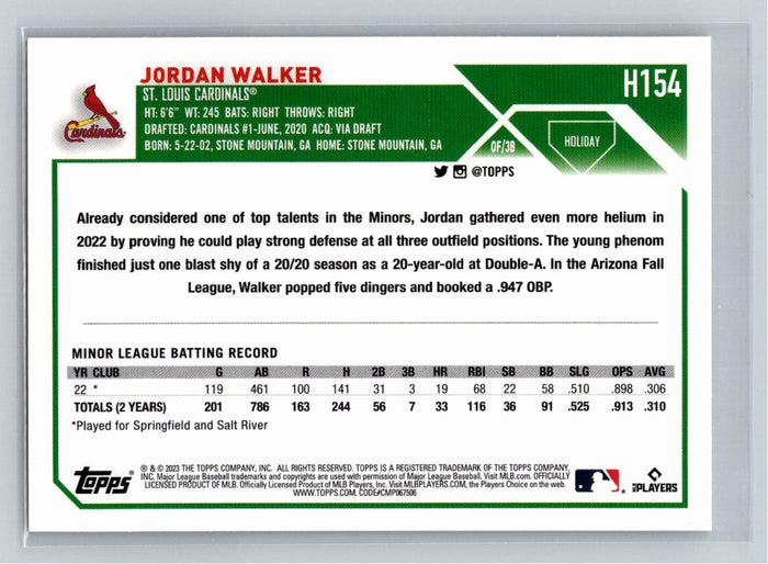 Jordan Walker RC 2023 Topps Holiday Baseball #H154 St. Louis Cardinals