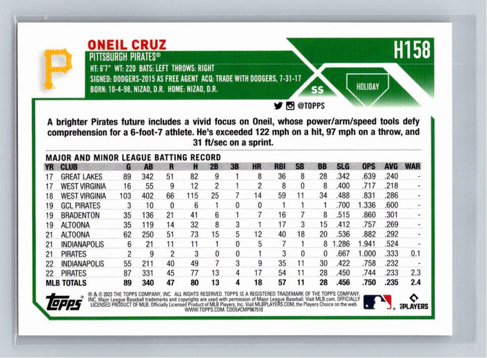 Oneil Cruz 2023 Topps Holiday Baseball #H158 Pittsburgh Pirates