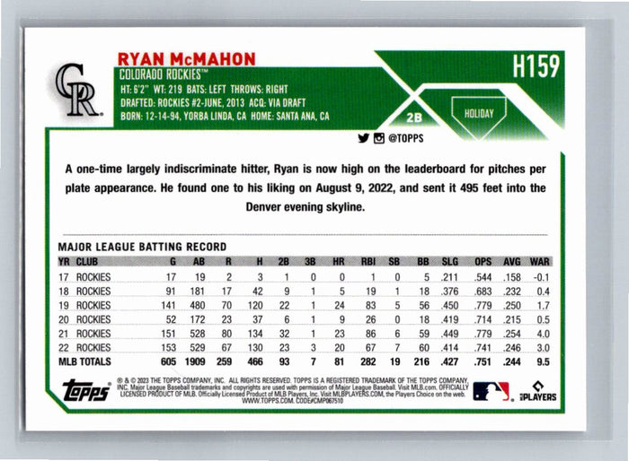 Ryan McMahon 2023 Topps Holiday Baseball #H159 Colorado Rockies