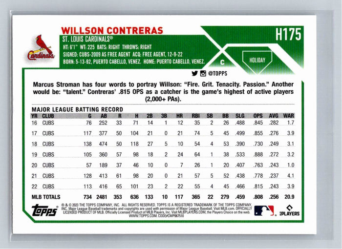 Willson Contreras 2023 Topps Holiday Baseball #H175 St. Louis Cardinals