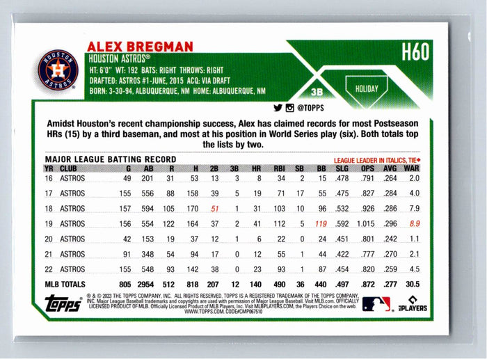 Alex Bregman 2023 Topps Holiday Baseball #H30 Houston Astros