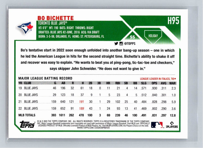 Bo Bichette 2023 Topps Holiday Baseball #H85 Toronto Blue Jays