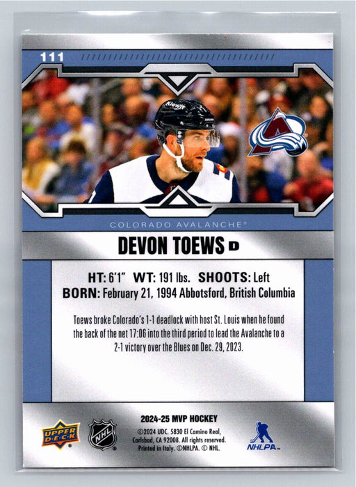 Devon Toews 2024/25 UD MVP #111 Colorado Avalanche