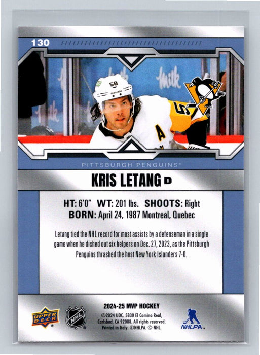 Kris Letang 2024/25 Upper Deck MVP #130 Pittsburgh Penguins