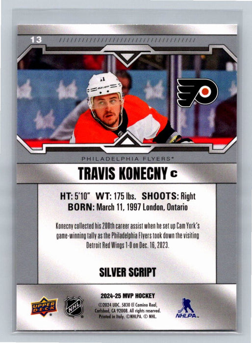 Travis Konecny 2024/25 UD MVP #13 Silver Script Philadelphia Flyers