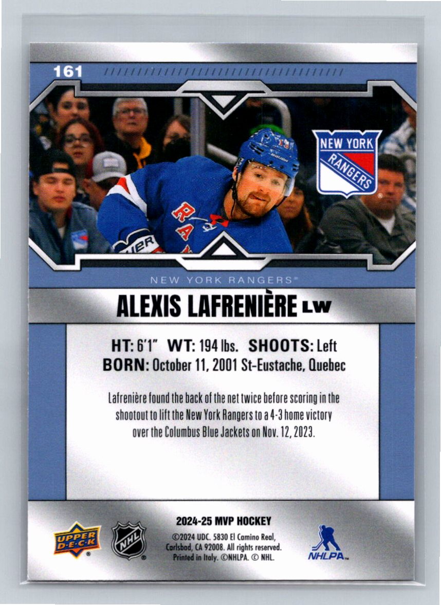 Alexis Lafreniere 2024/25 Upper Deck MVP 