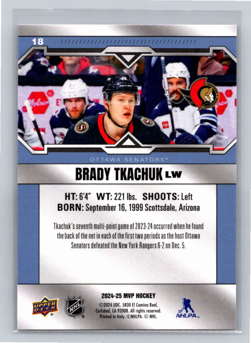 Brady Tkachuk 2024/25 Upper Deck MVP #18 Ottawa Senators