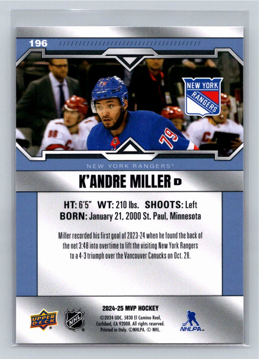 K'Andre Miller 2024/25 Upper Deck MVP #196 New York Rangers