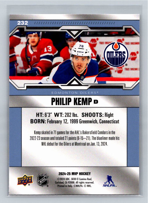 Philip Kemp 2024/25 Upper Deck MVP #232 Edmonton Oilers Defense SP Rookies