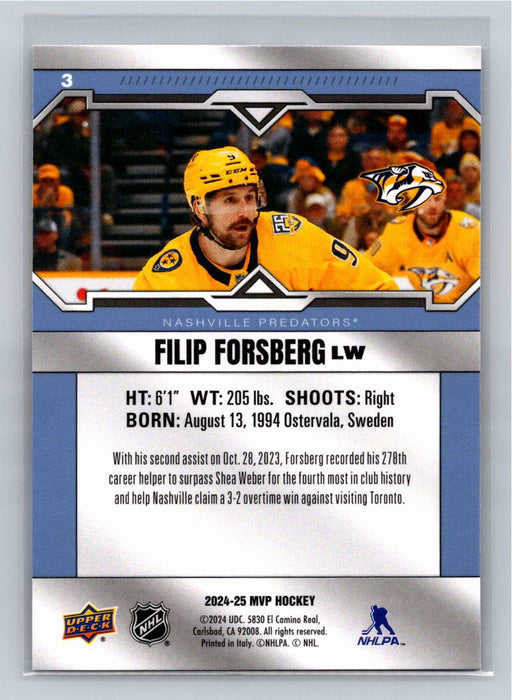 Filip Forsberg 2024/25 UD MVP #3 Nashville Predators