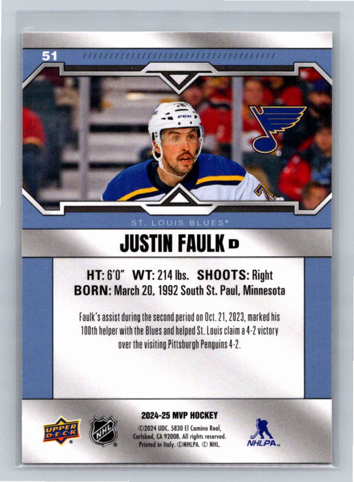 Justin Faulk 2024/25 Upper Deck MVP #51 St. Louis Blues