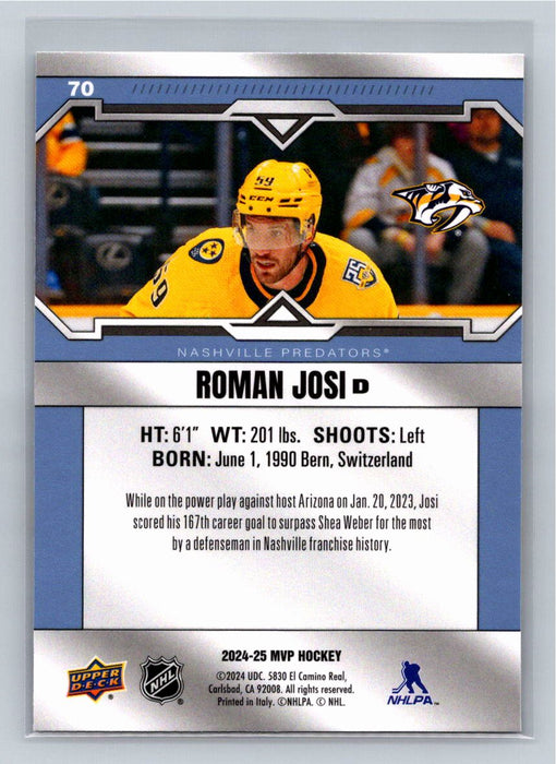 Roman Josi 2024/25 Upper Deck MVP #70 Nashville Predators