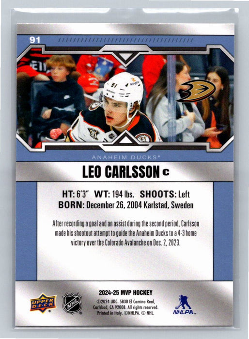 Leo Carlsson 2024/25 UD MVP #91 Anaheim Ducks