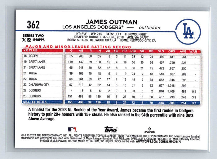 James Outman 2024 Topps Series 2 #362 LA Dodgers