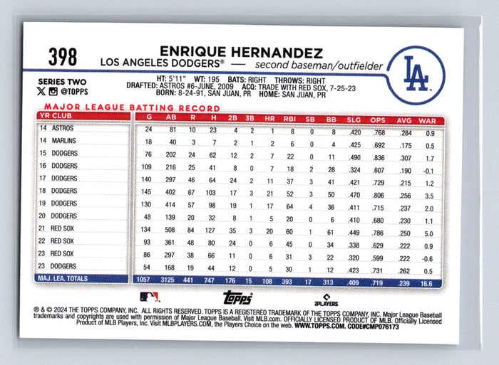 Enrique Hernandez 2024 Topps Series 2 #398 LA Dodgers