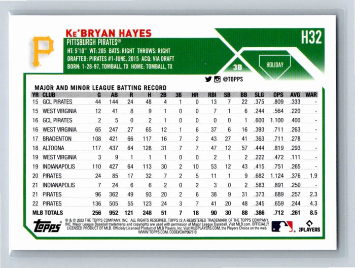 Ke'Bryan Hayes 2023 Topps Holiday Baseball #H32 Pittsburgh Pirates