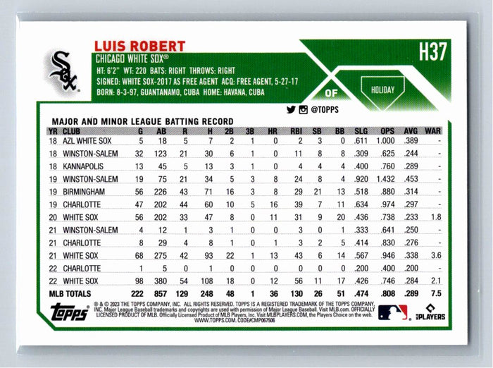 Luis Robert 2023 Topps Holiday Baseball #H37 Chicago White Sox