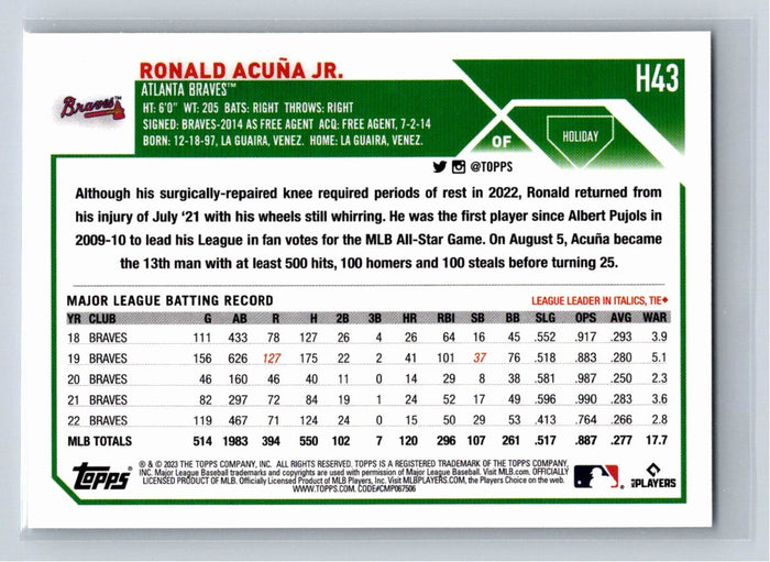 Ronald Acuna Jr. 2023 Topps Holiday Baseball #H43 Atlanta Braves