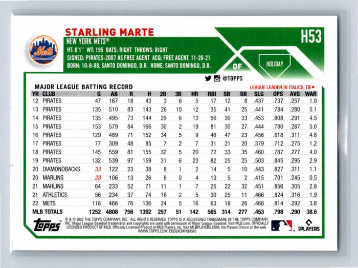 Starling Marte 2023 Topps Holiday Baseball #H53 New York Mets