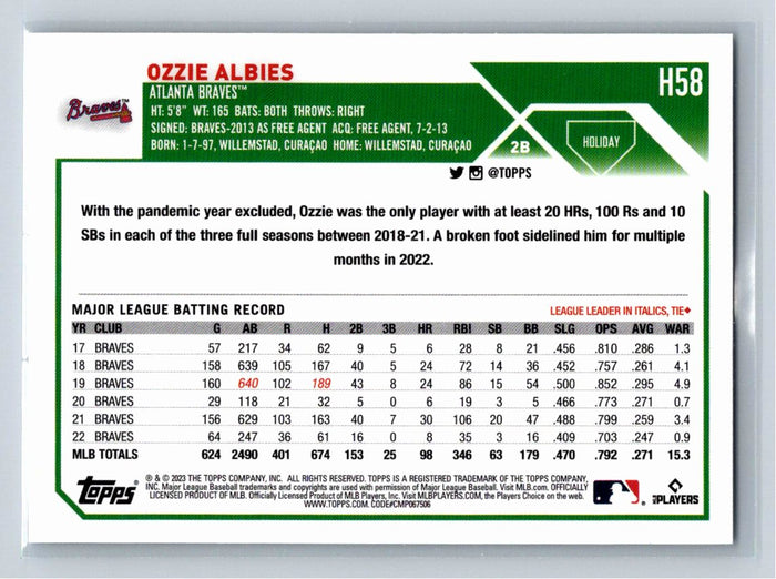 Ozzie Albies 2023 Topps Holiday Baseball #H58 Atlanta Braves