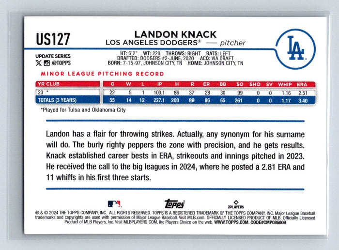 Landon Knack RC 2024 Topps Update #US127 LA Dodgers