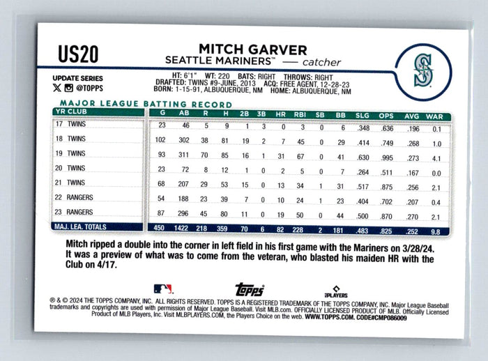 Mitch Garver 2024 Topps Update #US20 Seattle Mariners