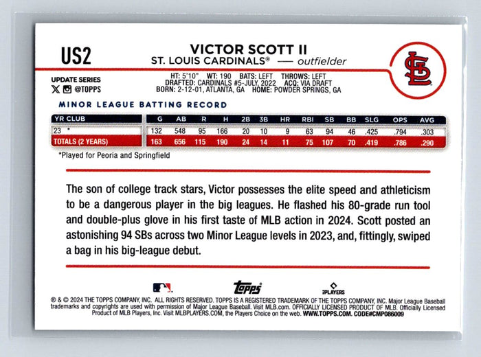 Victor Scott II #US2 RC 2024 Topps Update St. Louis Cardinals