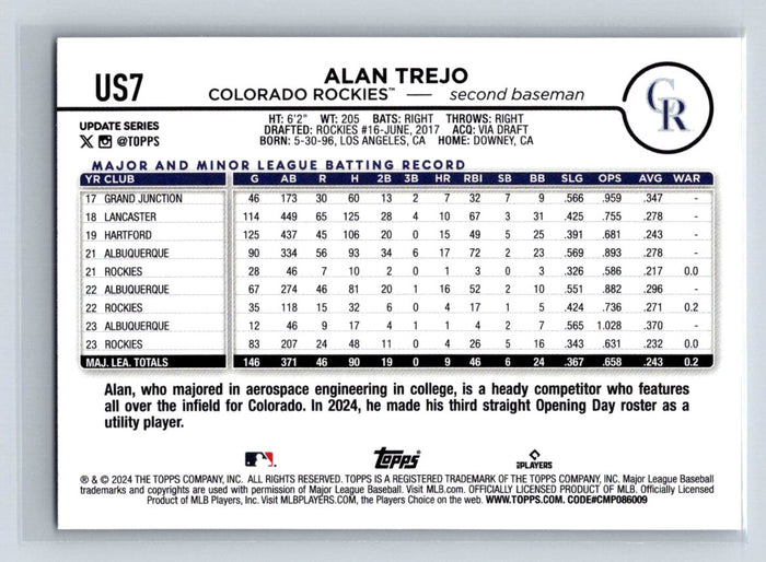 Alan Trejo #US7 2024 Topps Update Colorado Rockies